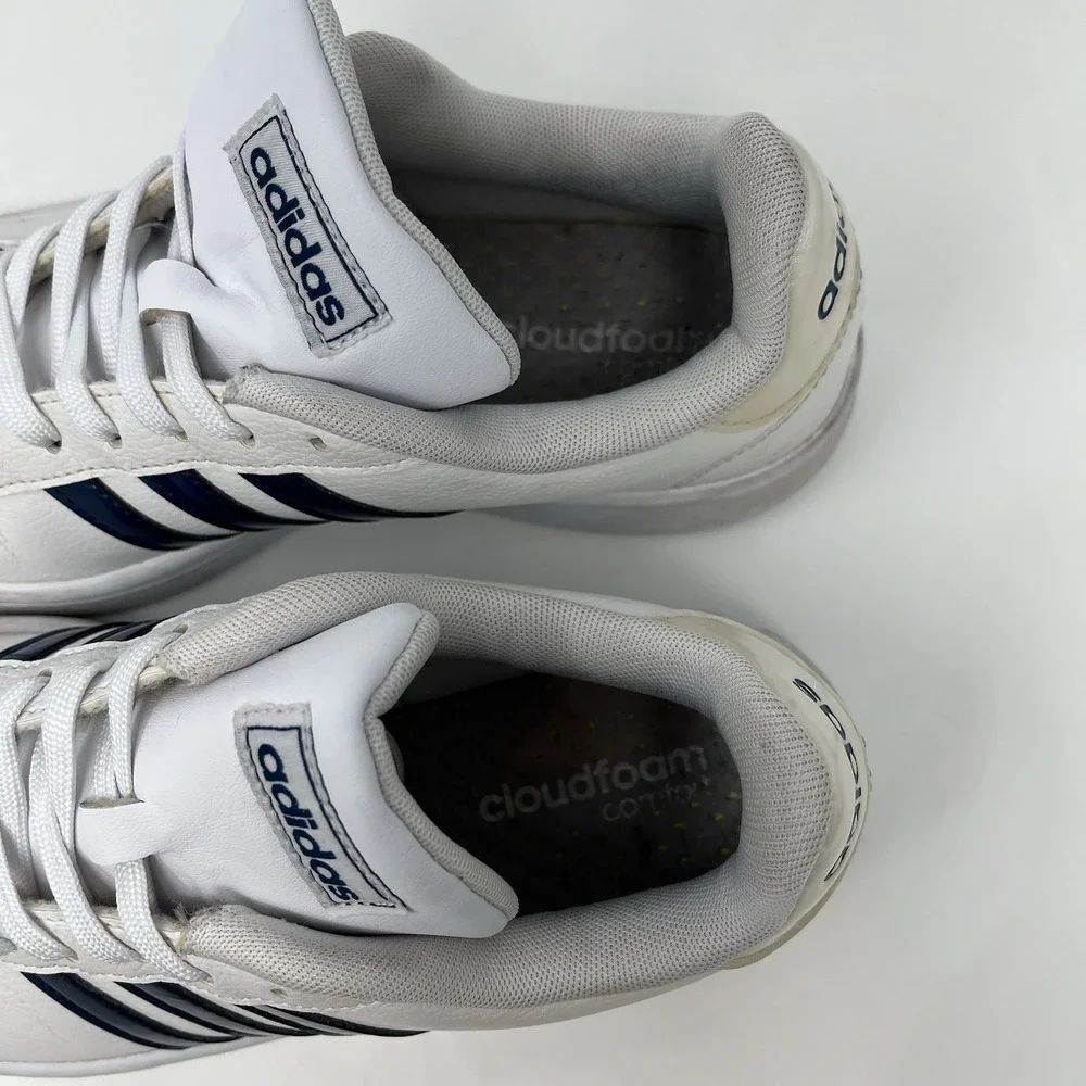 adidas Grand Court Leather Sneakers Womens 6.5 White Navy Blue Cloudfoam G28972